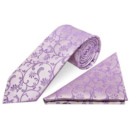 Cadbury Purple Floral Classic Men's Tie and Pocket Square Set
