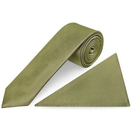 Khaki Silk Twill Skinny Men's Tie and Pocket Square Set