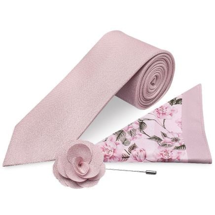 Classic Dusty Rose Mens Tie with Pocket Square and Lapel Pin Set