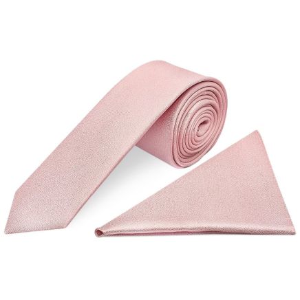 Plain Dusty Rose Silk Skinny Men's Tie and Pocket Square Set