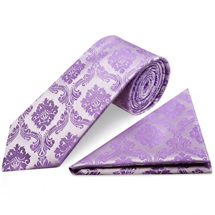 Cadbury Purple Paisley Classic Men's Tie and Pocket Square Set