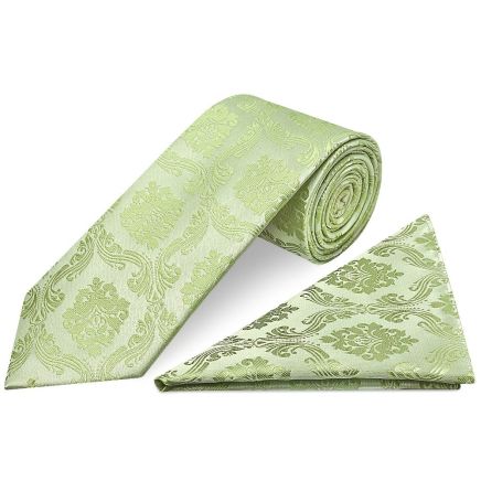 Sage Green Paisley Classic Men's Tie and Pocket Square Set