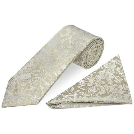 Mens Dusty Sage Floral Silk Classic Tie and Pocket Square