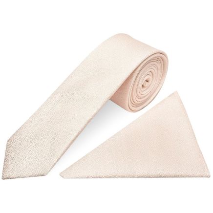Blush Self Floral Textured Silk Skinny Boys Tie and Pocket Square Set