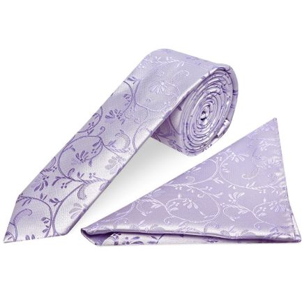 Lavender Floral Skinny Men's Tie and Pocket Square Set