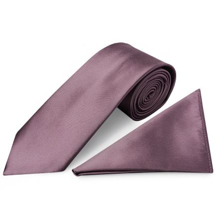 Plain Mauve Satin Classic Men's Tie and Pocket Square Set