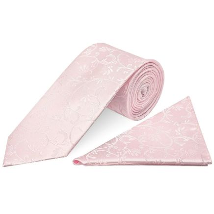 Blush Pink Floral Classic Men's Tie and Pocket Square Set