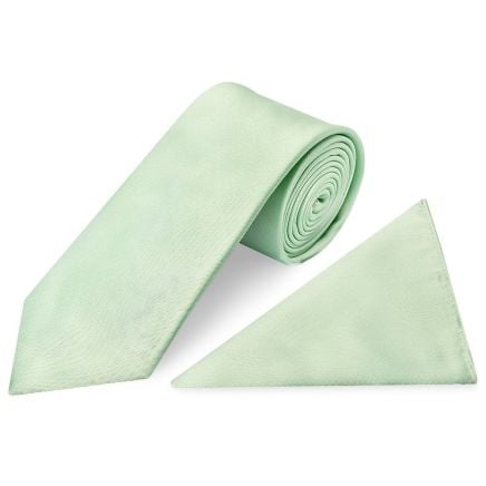 Pale Mint Satin Classic Mens Tie and Pocket Square Set