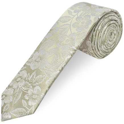 Mens Dusty Sage Floral Silk Skinny Tie