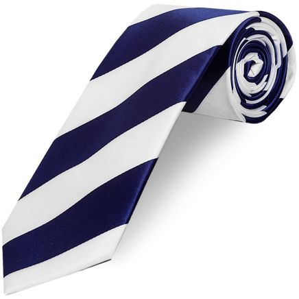 Navy Blue and White Striped Hand Made Classic Men's Football Tie