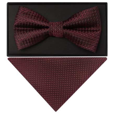 Burgundy Textured Mens Bow Tie and Pocket Square Set