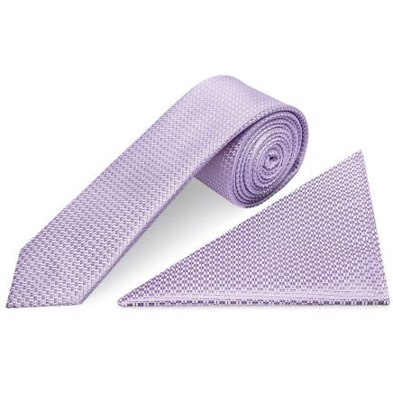 Lilac Textured Skinny Tie and Pocket Square Set