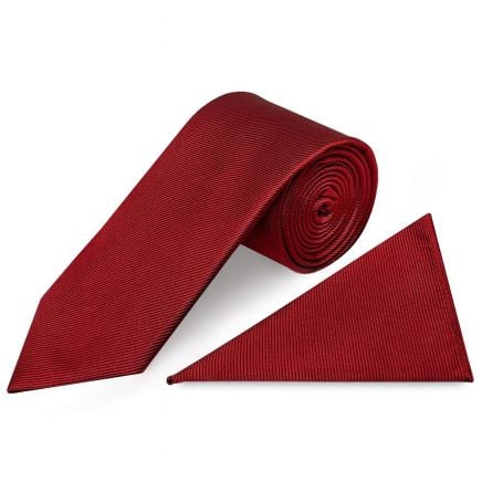 Red Silk Twill Classic Mens Tie and Pocket Square Set