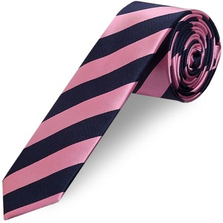 Navy and Pink Striped Skinny Men's Tie