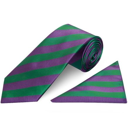 Green and Purple Striped Classic Men's Tie and Pocket Square Set