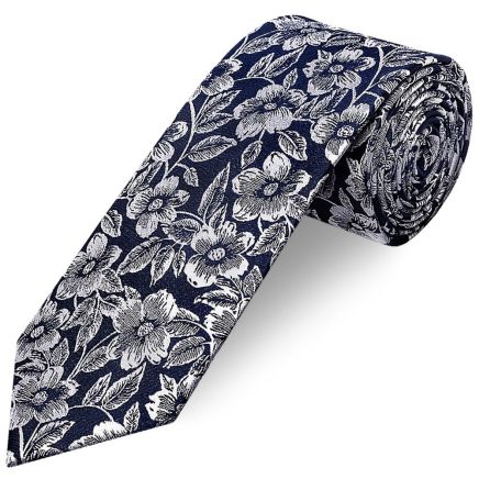 Mens Navy Floral Silk Classic Tie