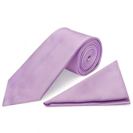 Plain Lilac Satin Classic Men's Tie and Pocket Square Set