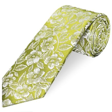 Mens Green Floral Silk Classic Tie