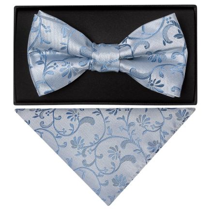Dusty Blue Floral Handmade Mens Bow Tie and Pocket Square Set