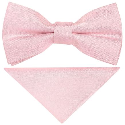 Pre Tied Blush Pink Silk Boys Bow Tie and Pocket Square Set Age 4-7