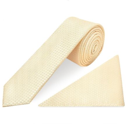 Ivory Textured Skinny Tie and Pocket Square Set