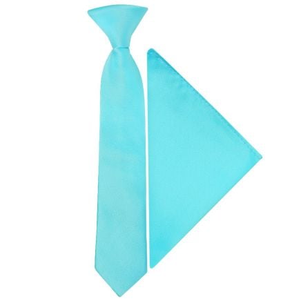Pre Tied Tiffany Blue Satin Boys Tie and Pocket Square Set Age 4-7