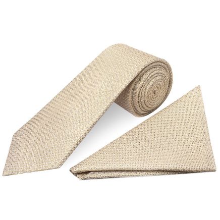 Plain Gold Grenadine Silk Classic Men's Tie and Pocket Square Set