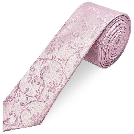 Light Dusty Pink Floral Skinny Men's Tie