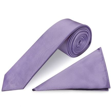 Lavender Satin Skinny Men's Tie and Pocket Square Set