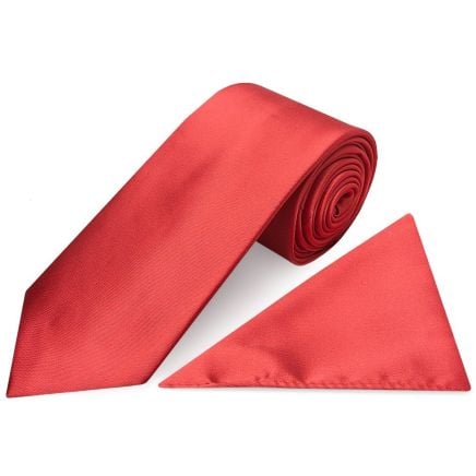 Fiesta Red Satin Classic Men's Tie and Pocket Square Set
