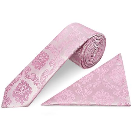 Dusty Pink Paisley Skinny Boys Tie and Pocket Square Set