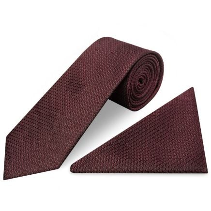 Burgundy Textured Classic Tie and Pocket Square Set
