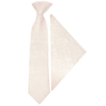 Pre Tied Blush Textured Floral Boys Tie and Pocklet Square Age 4-7
