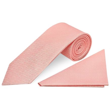 Pink Self Floral Textured Silk Classic Men's Tie and Pocket Square Set