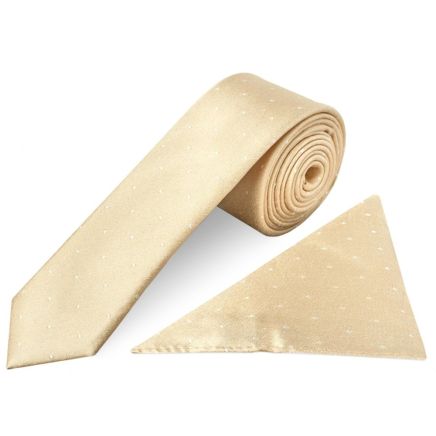 Champagne with White Spot Silk Skinny Tie and Pocket Square Set