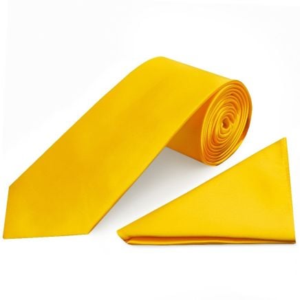 Plain Bright Yellow Satin Classic Men's Tie and Pocket Square Set