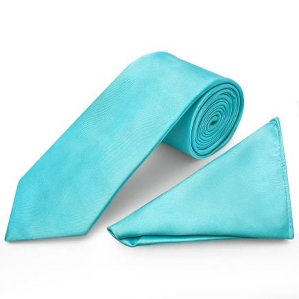 Tiffany Blue Satin Classic Men's Tie Pocket Square Set