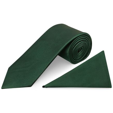 Bottle Green Silk Twill Classic Mens Tie and Pocket Square Set