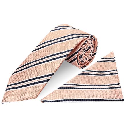 Pink Twin Stripe Classic Men's Tie and Pocket Square Set