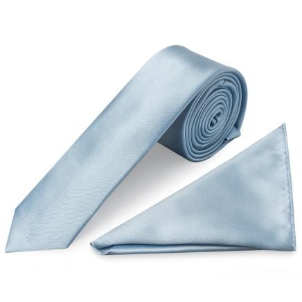 Light Blue Satin Skinny Boys Tie and Pocket Square Set