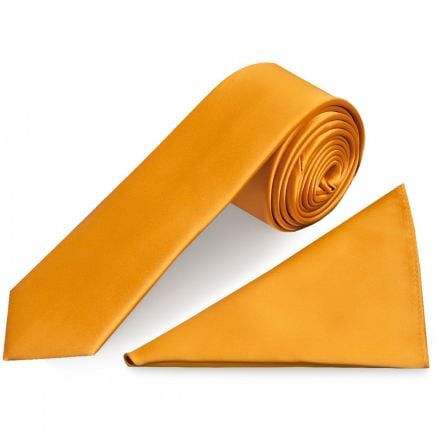 Plain Rust Satin Skinny Boys Tie and Pocket Square Set