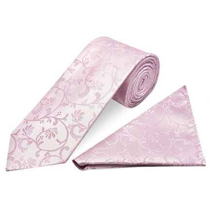 Light Dusty Pink Floral Classic Men's Tie and Pocket Square Set