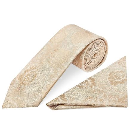 Gold Flower Classic Men's Tie and Pocket Square Set