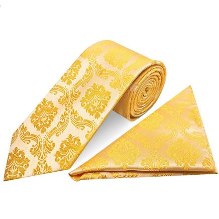 Bright Yellow Paisley Classic Men's Tie and Pocket Square Set