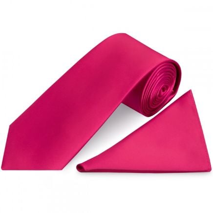 Plain Cerise Pink Satin Classic Men's Tie and Pocket Square Set