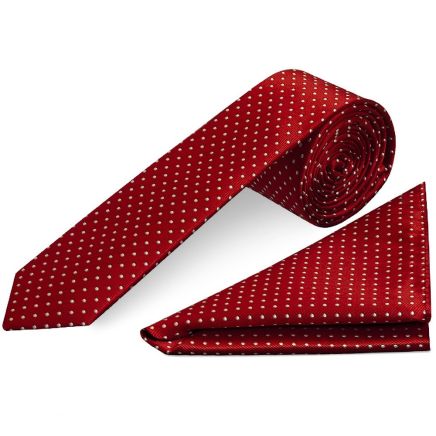 Red and White Polka Dot Skinny Boys Tie and Pocket Square Set