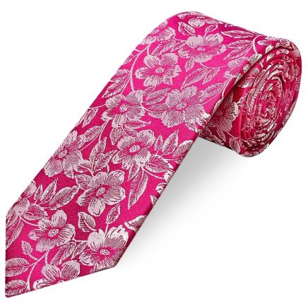 Mens Fuchsia Floral Silk Classic Tie