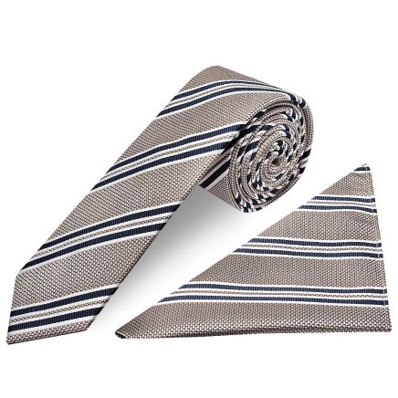 Silver Twin Stripe Skinny Men's Tie and Pocket Square Set