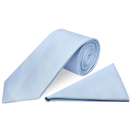 Plain Light Blue Silk Classic Men's Tie and Pocket Square Set
