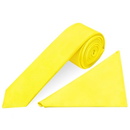 Sunshine Yellow Satin Skinny Men's Tie and Pocket Square Set